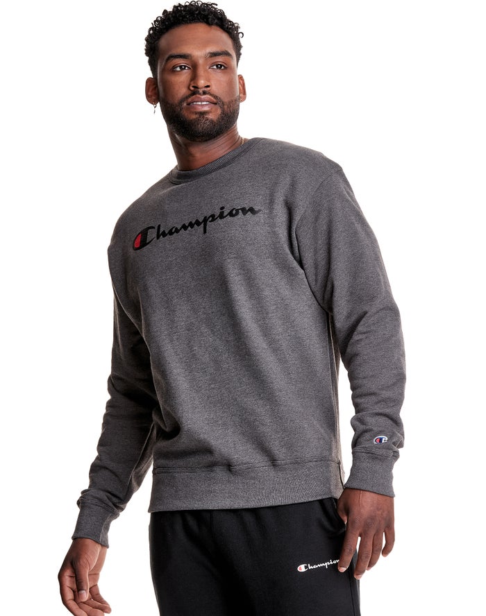 Champion Sweatshirt Heren - DonkerGrijs - Powerblend Crew Script Logo ( 234590-CTV )